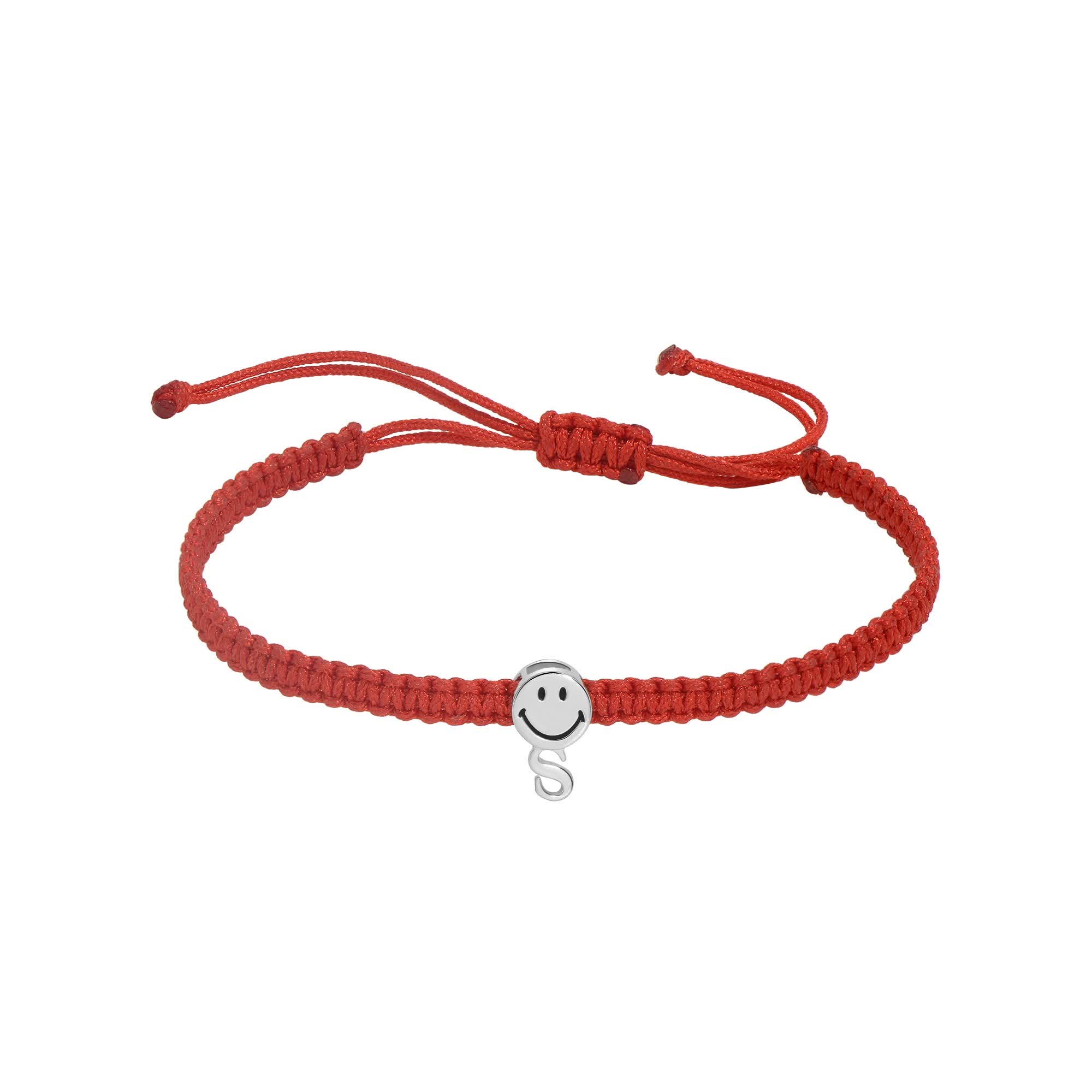 Smiley Platinum Red Cord Bracelet