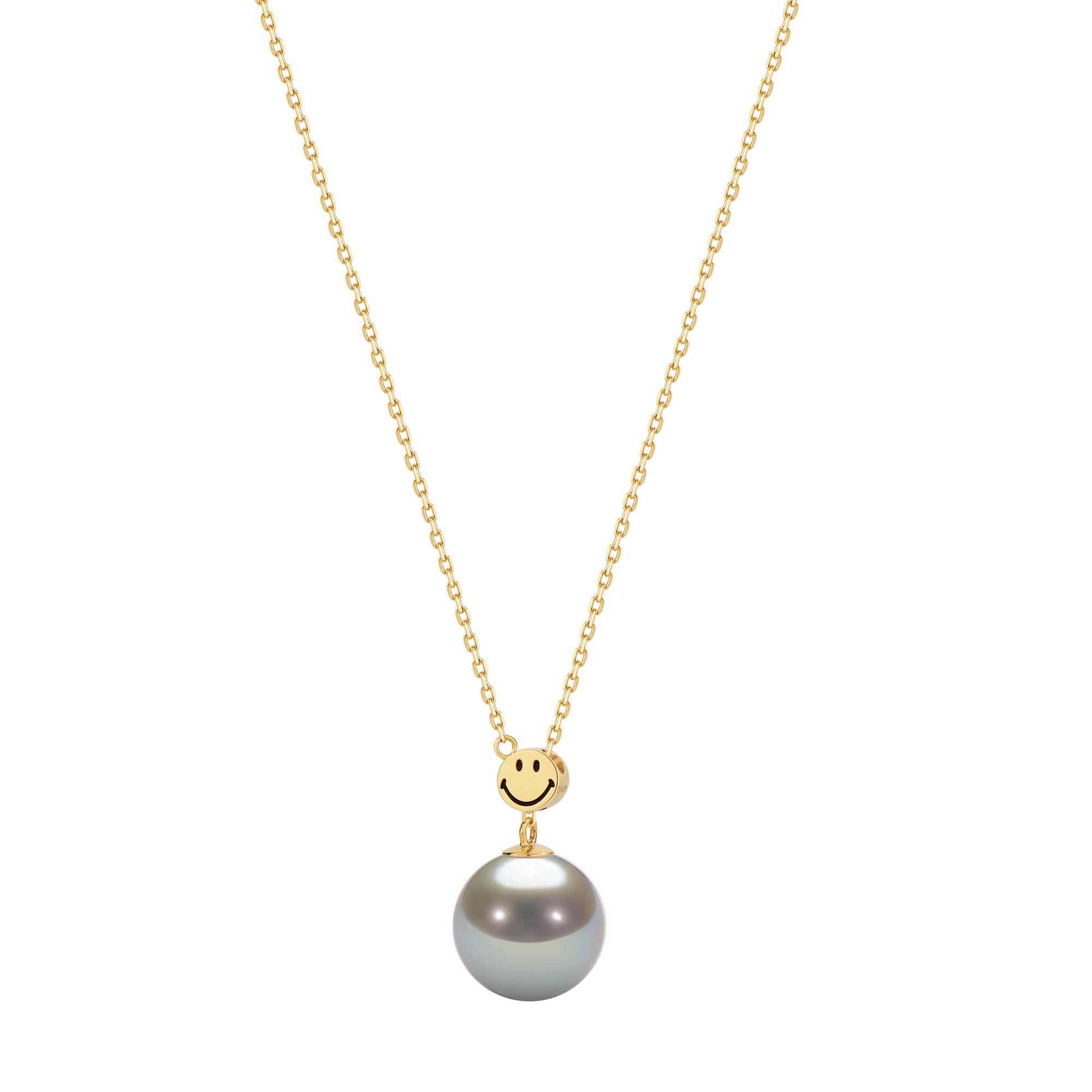 KKLUExSMILEY® 18K Diamond Y Chain with Bead Grey Pearl Necklace 7.5-8mm