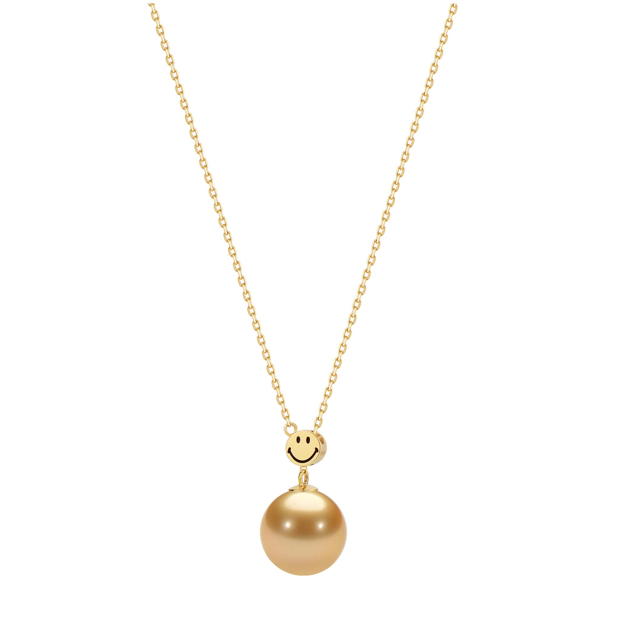 Smiley-18K Diamond Y Chain with Bead Gold Pearl Necklace