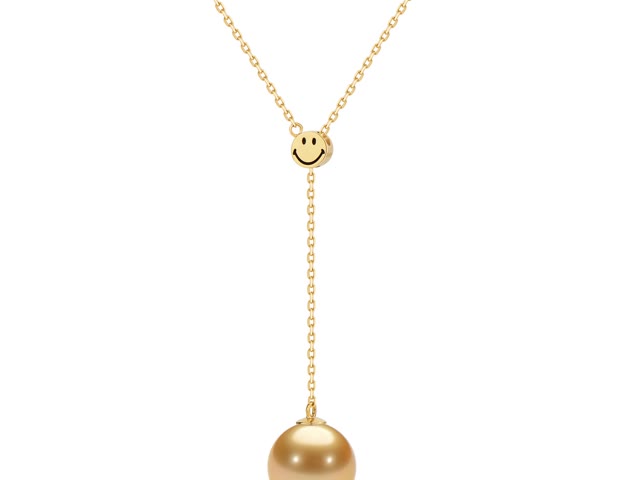 Smiley-18K Diamond Y Chain with Bead Gold Pearl Necklace 11mm