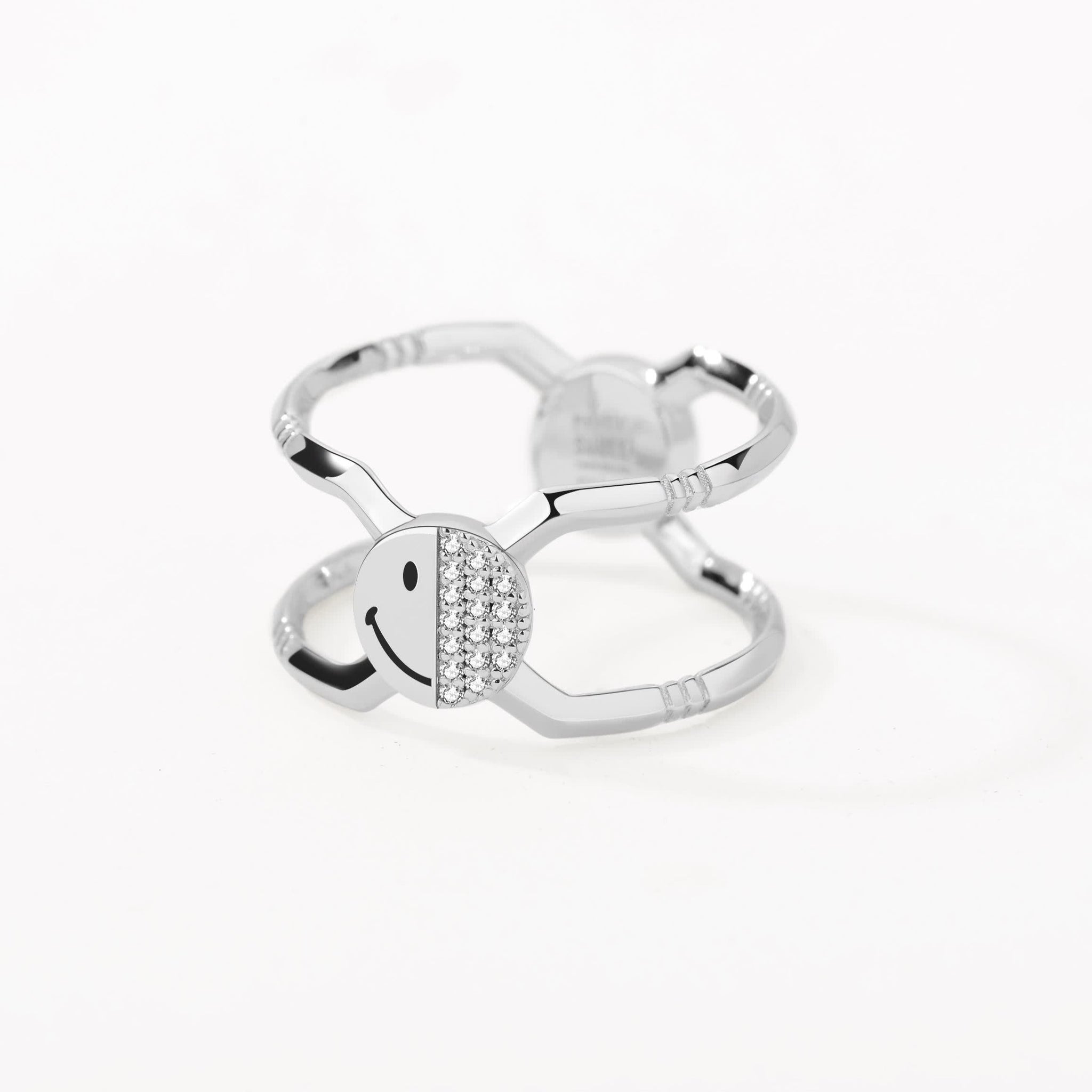 Smiley Silver Two-tiered Ring