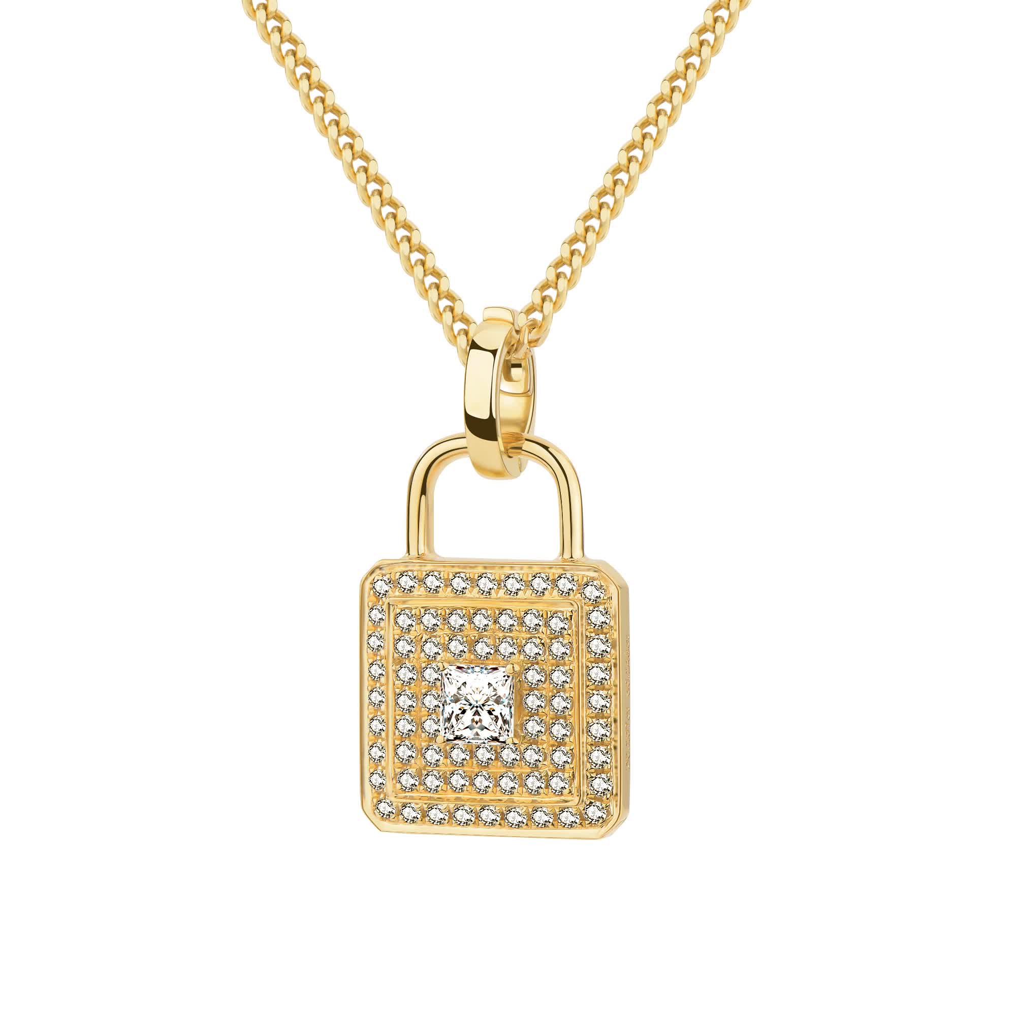 Unlock-18K Diamond Lock Gold Pendant