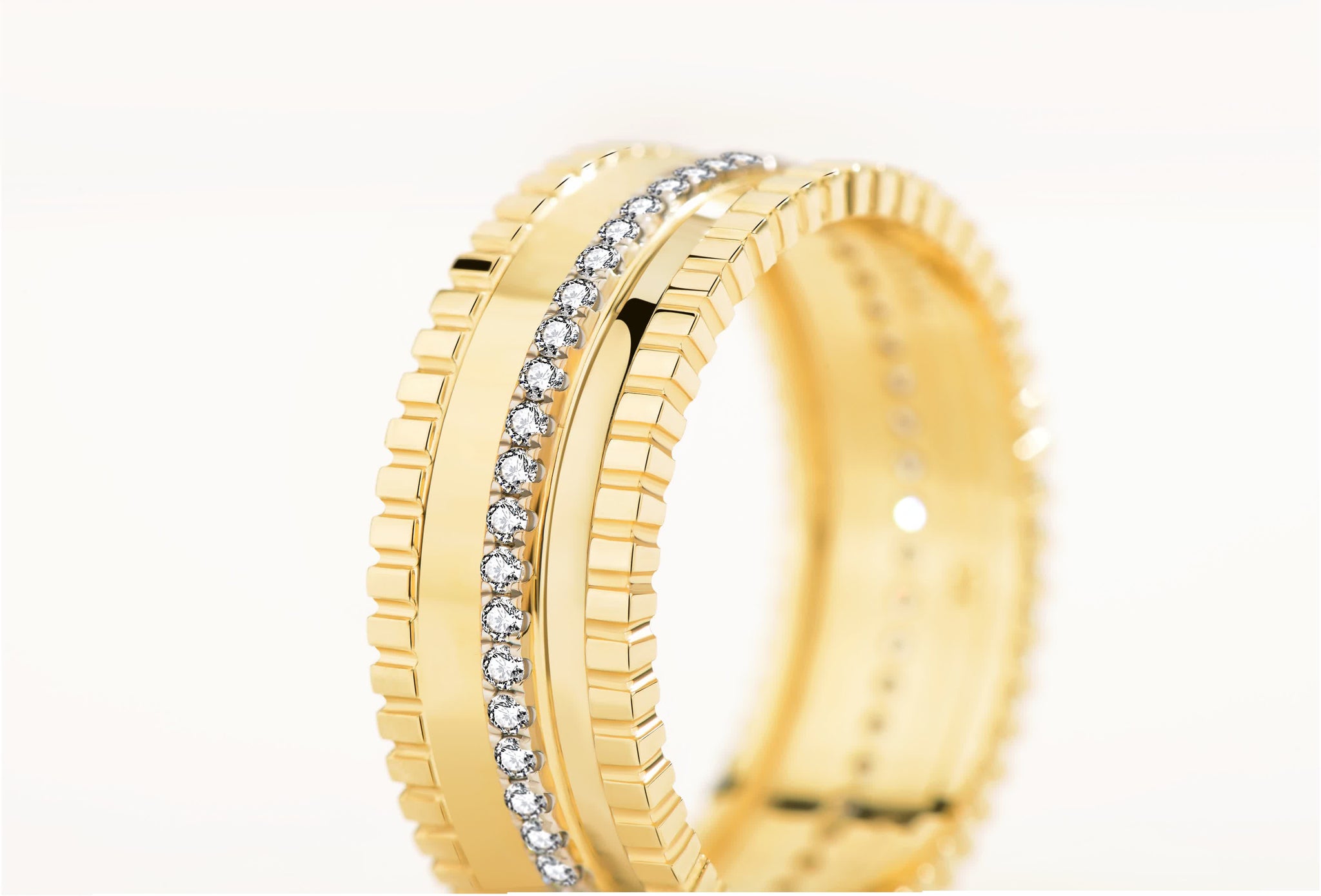 Unlock-18K Diamond Track Gold Ring-Wide