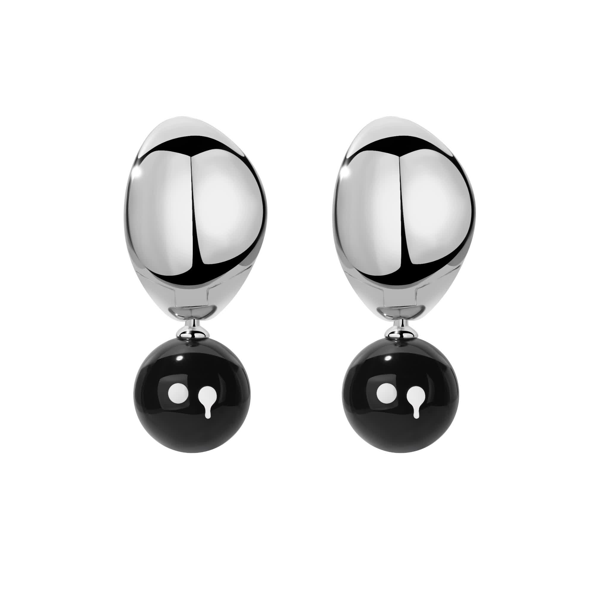 Smiley x Ryuji Silver Black Onyx Ball Earring