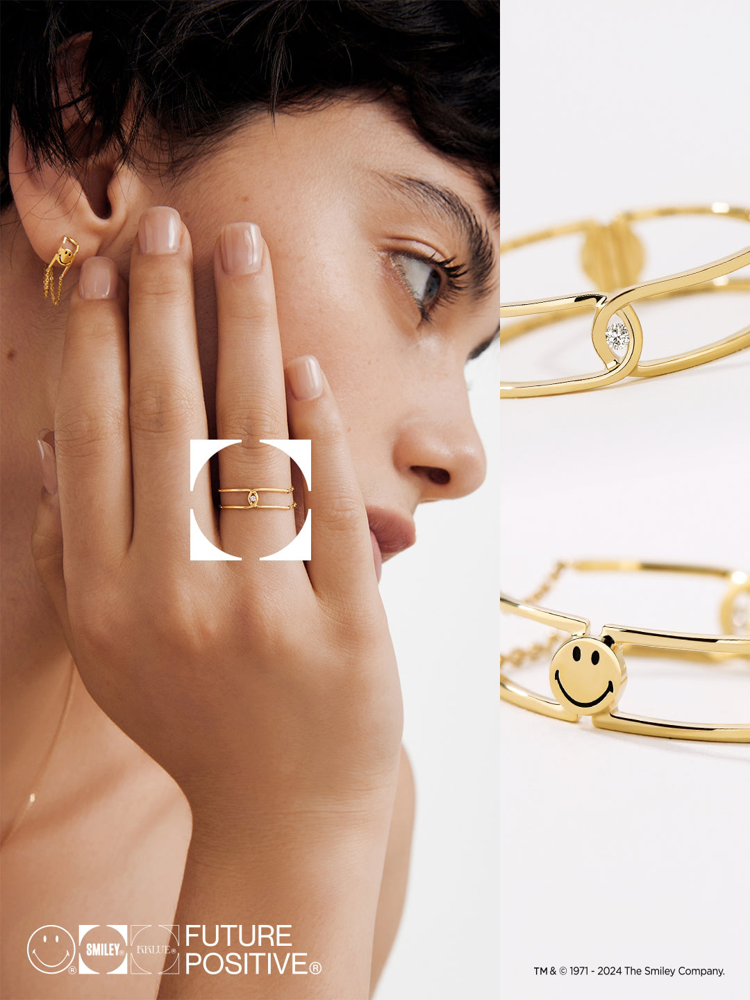 Smiley 18K Double-sided Chain Linked Ring