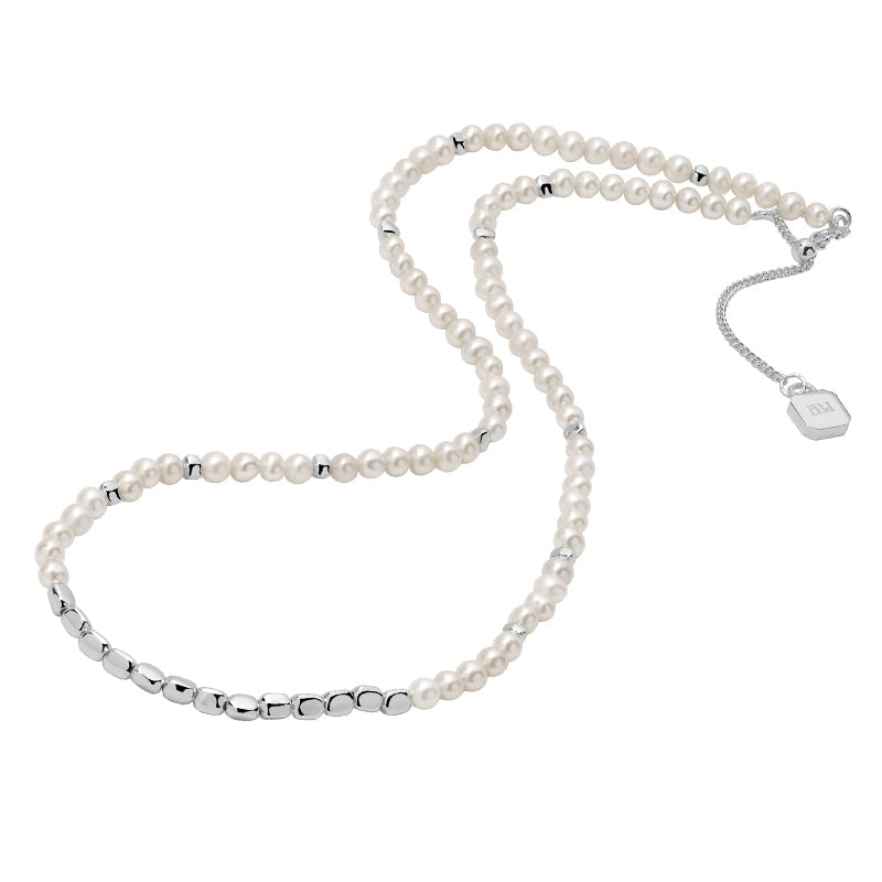 Silver Beads Pearl Chain Necklace 4-5mm