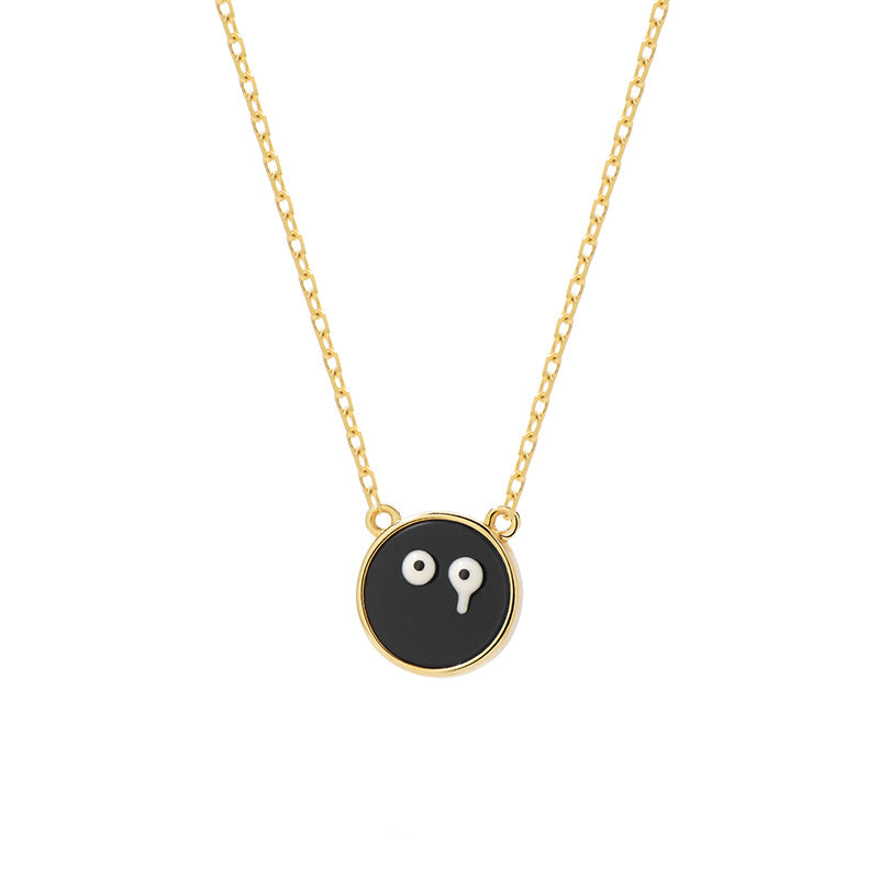 18K Smiley Heart & Rat Face Onyx Necklace