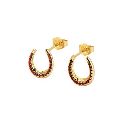 Horseshoe 14K Garnet Stud Earrings