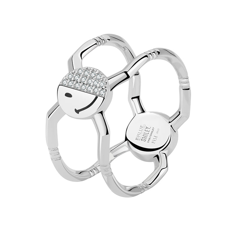 Smiley Silver Two-tiered Ring