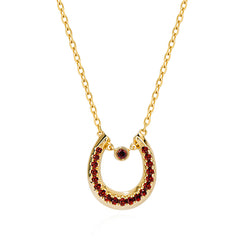 Horseshoe 14K Garnet Necklace
