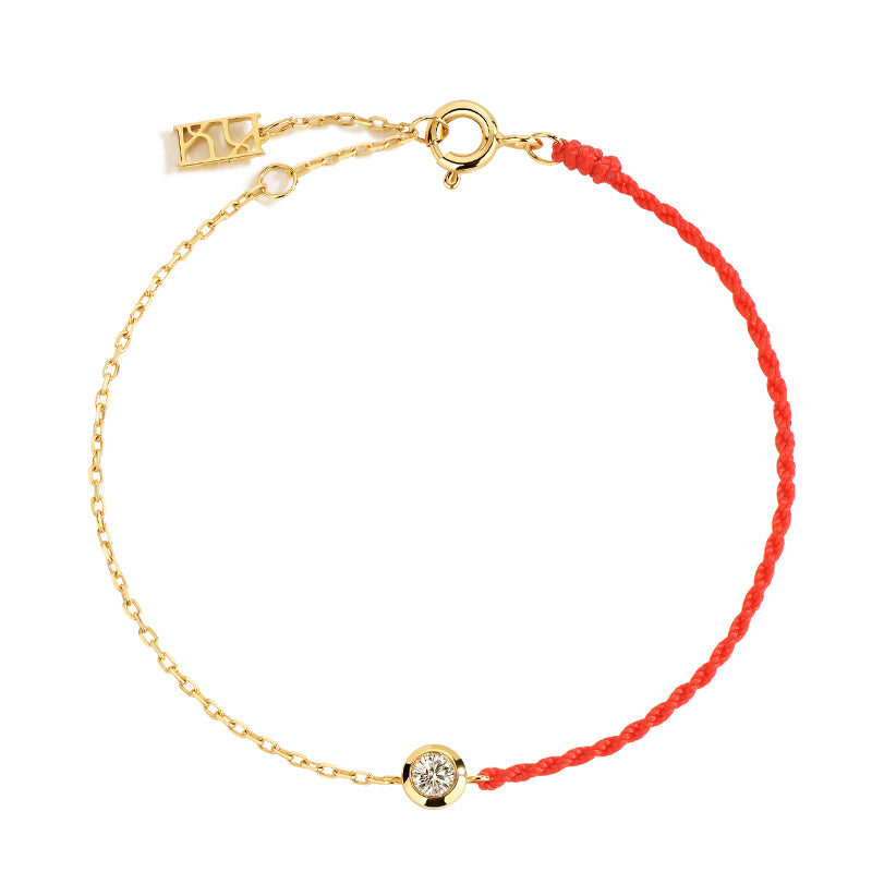 D Muse 18K Diamond Gold Red String Bracelet