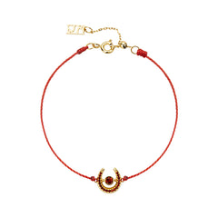 Horseshoe 14K Garnet Red Cord Bracelet