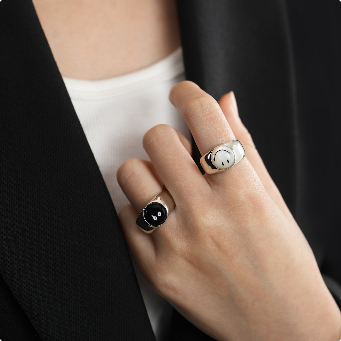 Smiley x Ryuji Silver Double-Faces Ring