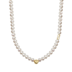 Smiley 14K Gold Diamond Freshwater Pearl Necklace