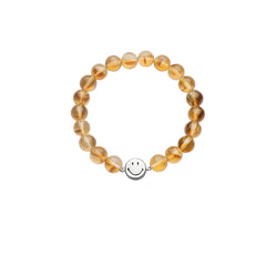 Smiley Silver Yellow Crystal Beaded Bracelet